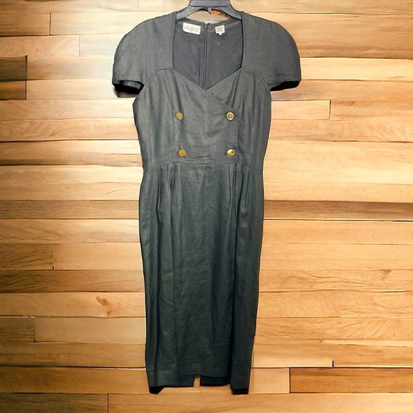 Vintage Pia Rucci black linen dress size 10 runs small. - Picture 2 of 16